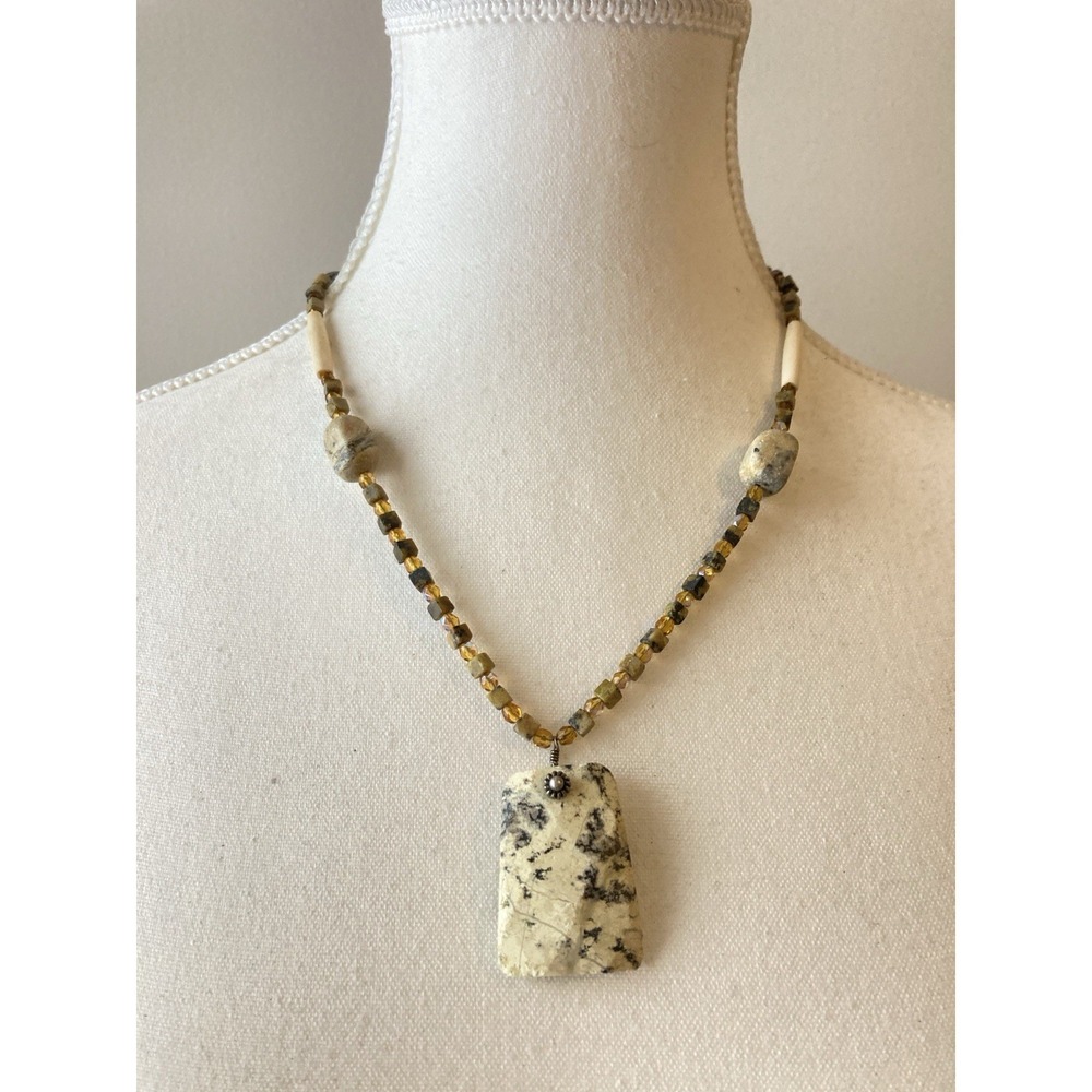 Natural Stone Pendant Necklace Cream & Black‎ Neutrals Earthy Beaded Boho Lagom